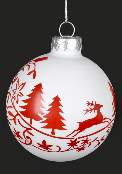 Red and White Glass Ball Ornament