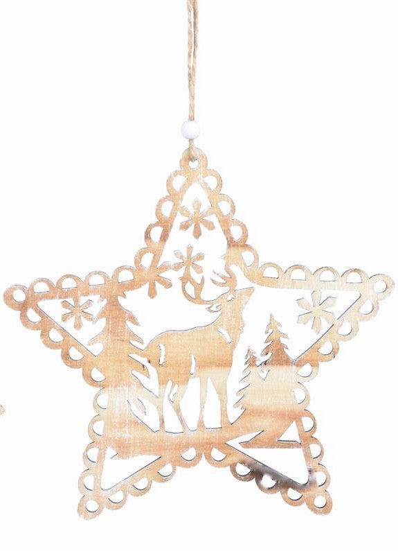 Natural Wood Hanging Stag Ornament