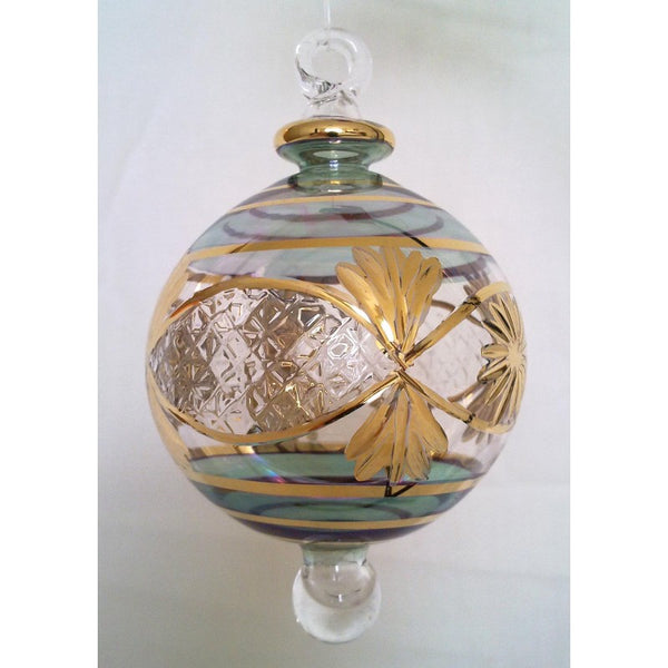 Aqua Egyptian glass Christmas tree ball with gold