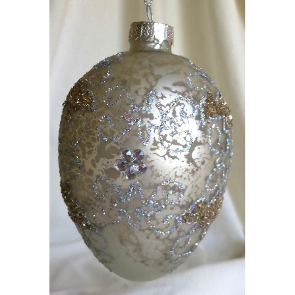 Silver Crackle  Christmas ornament with glitter